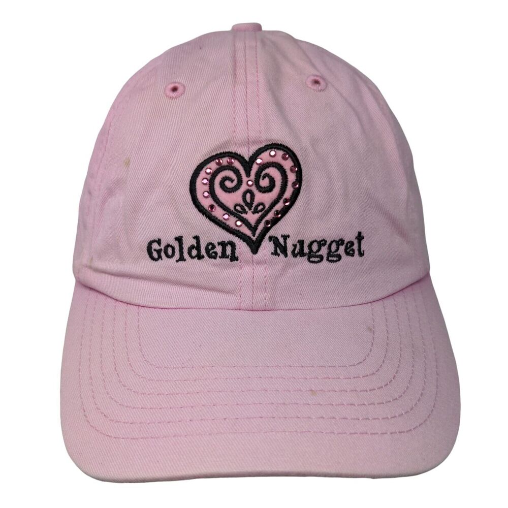 Golden Nugget Slideback Hat Pink OSFA Adjustable Embroidered Rhinestone